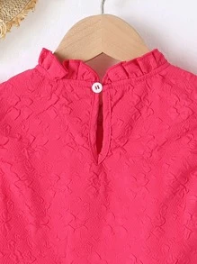 SHEIN 小女童褶邊領蝴蝶袖紋理質感襯衫 - 西瓜粉 - 查看 4