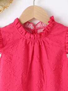 SHEIN 小女童褶邊領蝴蝶袖紋理質感襯衫 - 西瓜粉 - 查看 5