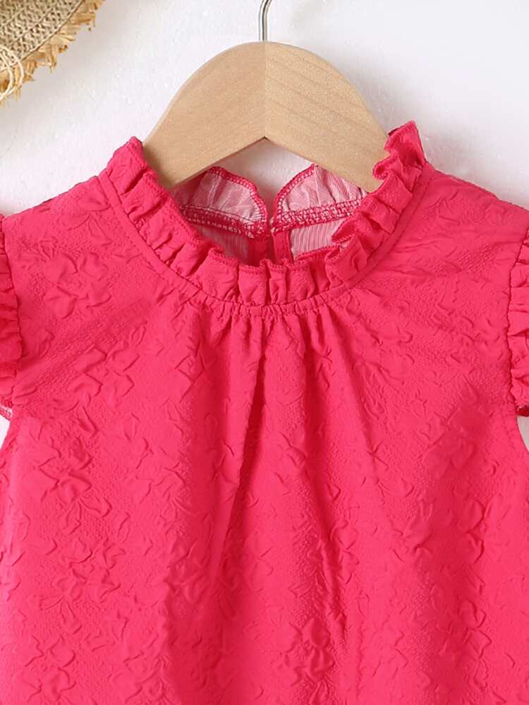 SHEIN 小女童褶邊領蝴蝶袖紋理質感襯衫 - 西瓜粉 - 查看 5