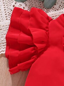 Toddler Girls Bow Front Ruffle Trim Layered Sleeve Shirt - Red - View 3