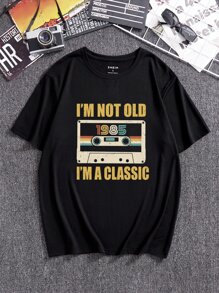 Men Cotton Audiotape And Slogan Graphic Tee - Black - View 1