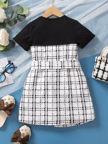 小女童格紋印花繫腰帶洋裝