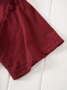 SHEIN LUNE Áo thun nữ Tim Lá thư Giải trí - Màu Đỏ Sâu - Xem 3