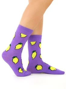 Tất phi hành đoàn in hình chanh - Màu tím hoa cà - Xem 2