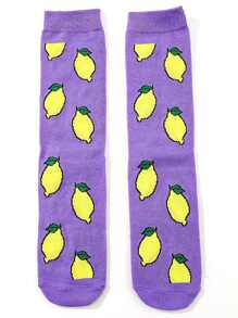 Tất phi hành đoàn in hình chanh - Màu tím hoa cà - Xem 3