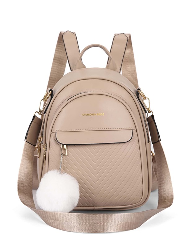 Pom Pom Decor Letter Graphic Classic Backpack