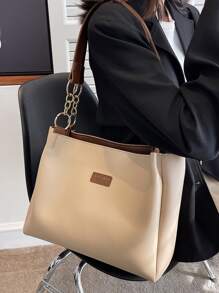 Túi Tote đeo vai trang trí chữ cái nhẹ, Túi Tote, Túi xách, Túi đeo vai tối giản, Túi da cổ điển cỡ lớn dành cho nữ, Quý cô, Người yêu & Văn phòng dành cho Nữ sinh viên đại học, Tân binh & Nhân viên văn phòng Hoàn hảo cho văn phòng, trường đại học, Công việc, Kinh doanh, Đi làm, Ngoài trời, Du lịch, Dã ngoại, Túi công sở & Túi công sở thường ngày dành cho nữ, Hoàn hảo cho văn phòng, Kinh doanh và Công việc - Màu Khaki - Xem 3