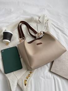 Túi Tote đeo vai trang trí chữ cái nhẹ, Túi Tote, Túi xách, Túi đeo vai tối giản, Túi da cổ điển cỡ lớn dành cho nữ, Quý cô, Người yêu & Văn phòng dành cho Nữ sinh viên đại học, Tân binh & Nhân viên văn phòng Hoàn hảo cho văn phòng, trường đại học, Công việc, Kinh doanh, Đi làm, Ngoài trời, Du lịch, Dã ngoại, Túi công sở & Túi công sở thường ngày dành cho nữ, Hoàn hảo cho văn phòng, Kinh doanh và Công việc - Màu Khaki - Xem 6