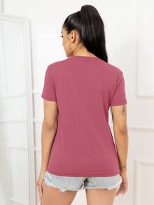 SHEIN Essnce Áo thun nữ Lá thư Loại bướm Giải trí - Gỗ đỏ - Xem 2