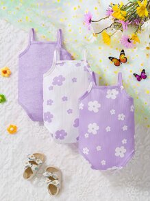 Baby 3pcs Floral Print Cami Bodysuit - Multicolor - View 2
