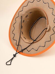 針腳細節牛仔帽 - 橘色 - 查看 3