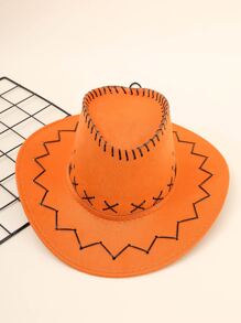 針腳細節牛仔帽 - 橘色 - 查看 5