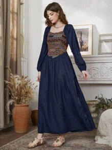 Mulvari Geo Print Lantern Sleeve Dress - Navy Blue - View 6