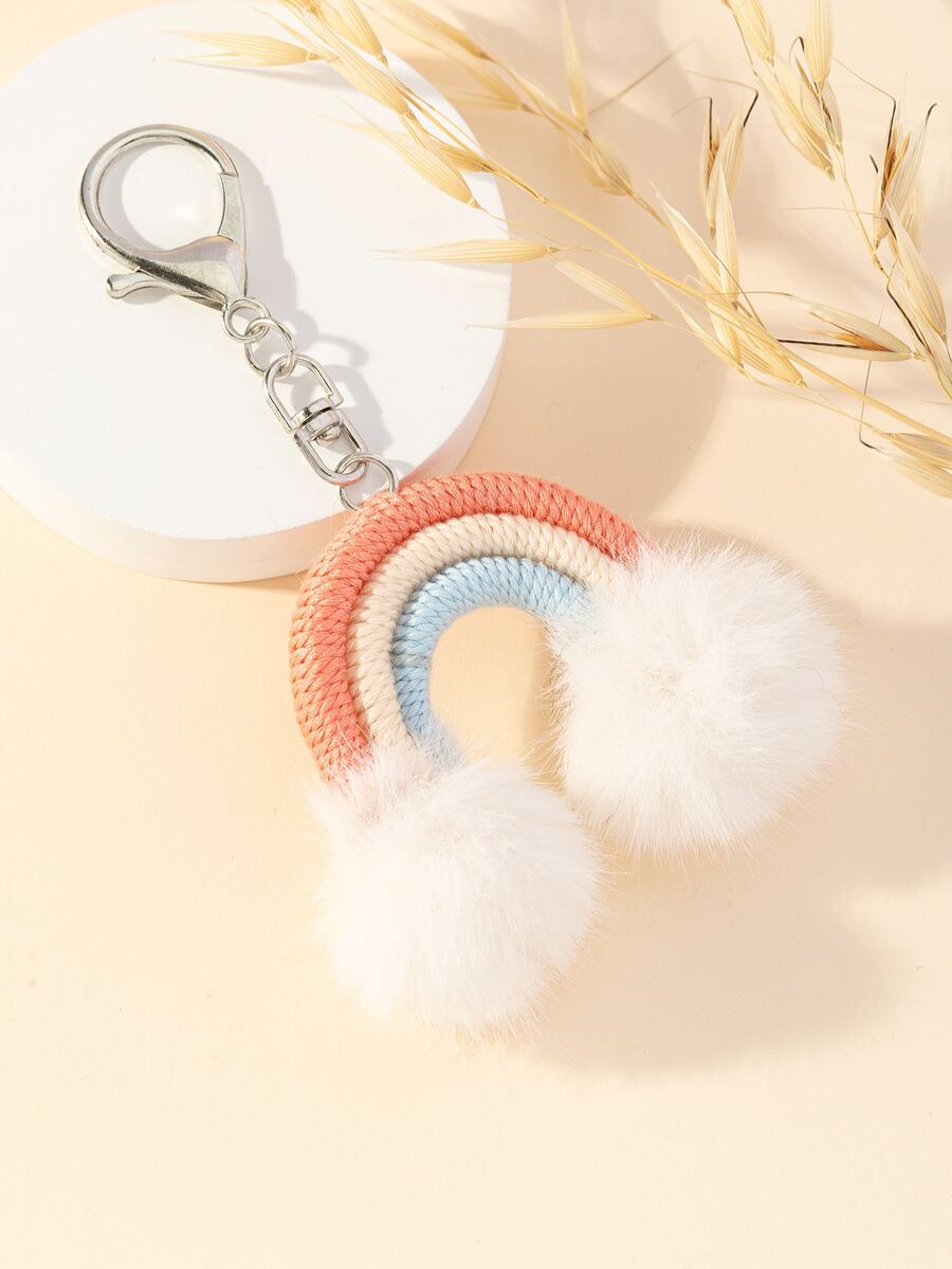 Rainbow & Pom Pom Decor Bag Charm - Multicolor - View 1