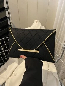 衍縫細節翻蓋信封包 - 黑色 - 查看 1