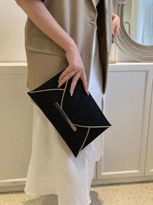 衍縫細節翻蓋信封包 - 黑色 - 查看 2