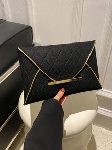 衍縫細節翻蓋信封包 - 黑色 - 查看 6