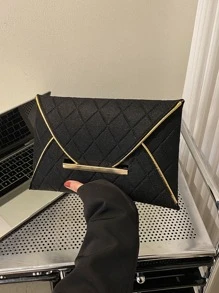 衍縫細節翻蓋信封包 - 黑色 - 查看 7