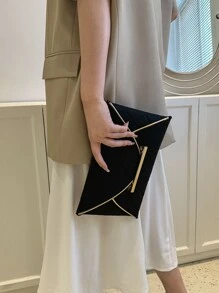 衍縫細節翻蓋信封包 - 黑色 - 查看 8