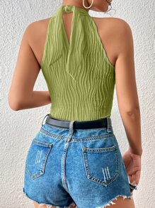 SHEIN Privé Criss Cross Halter Neck Bodysuit - Olive Green - View 2