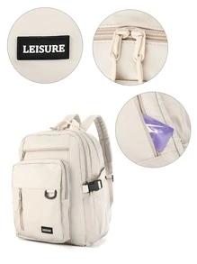 Floless Multi-Pocket High Capacity Backpack For Middle School Students, Teenagers, Girls, High School And College Students With Computer Compartment Halloween Christmas Teacher Gift University Bag Bag For School Man Bag School Backpack School Supplies School Pencil Case - White - View 5