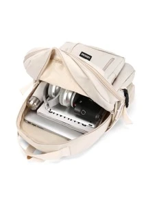 Floless Multi-Pocket High Capacity Backpack For Middle School Students, Teenagers, Girls, High School And College Students With Computer Compartment Halloween Christmas Teacher Gift University Bag Bag For School Man Bag School Backpack School Supplies School Pencil Case - White - View 8