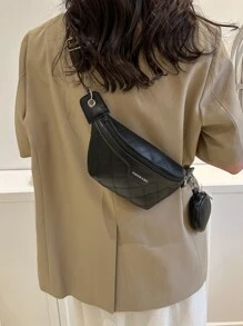 Mini Letter Print Waist Bag With Coin Purse - Black - View 1