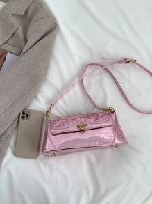 Metallic Square Bag Crocodile Embossed Crossbody Bag - Pink - View 5