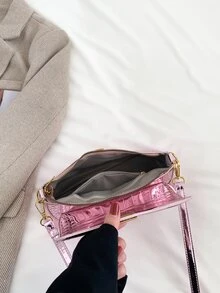 Metallic Square Bag Crocodile Embossed Crossbody Bag - Pink - View 6