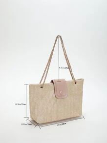 編織鏈帶手提袋 - 卡其色 - 查看 3