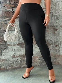 SHEIN LUNE Plus Mesh Insert Leggings With Phone Pocket - Black - View 6