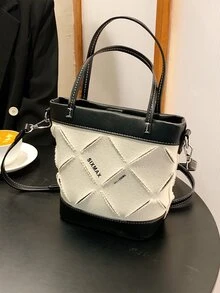 SIXMAX Bolso cubo con estampado de letra - Beis - Ver 3