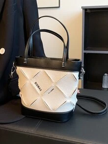 SIXMAX Bolso cubo con estampado de letra - Beis - Ver 4