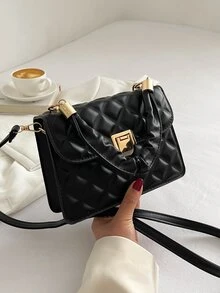 Black Pleated Hand Lock Handbag - Black - View 2