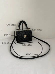 Black Pleated Hand Lock Handbag - Black - View 5