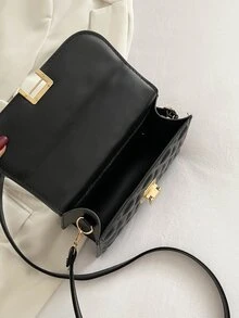Black Pleated Hand Lock Handbag - Black - View 7