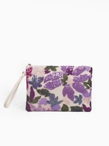 隨機花朵圖案草編包亮片裝飾 - 彩色 - 查看 1