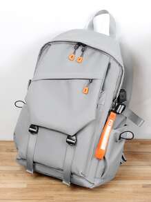 男士防水背包簡約實心都會男士 Usb 背包男士輕便通勤筆記型電腦 B - 灰色 - 查看 2