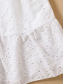 SHEIN Vestido Tween Girl Con Bordado De Ojales, Ribete De Volantes Y Cinturón - Blanco - Ver 5