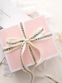 1 cuộn Ruy băng gói quà họa tiết trái tim và chữ, Ruy băng polyester hiện đại cho bữa tiệc - Màu be - Xem 3