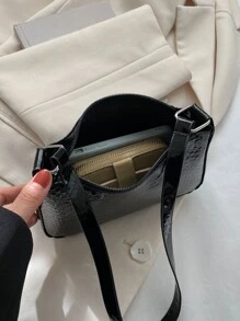 蛇皮壓花法棍包 - 黑色 - 查看 4