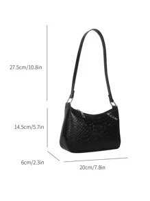 蛇皮壓花法棍包 - 黑色 - 查看 3