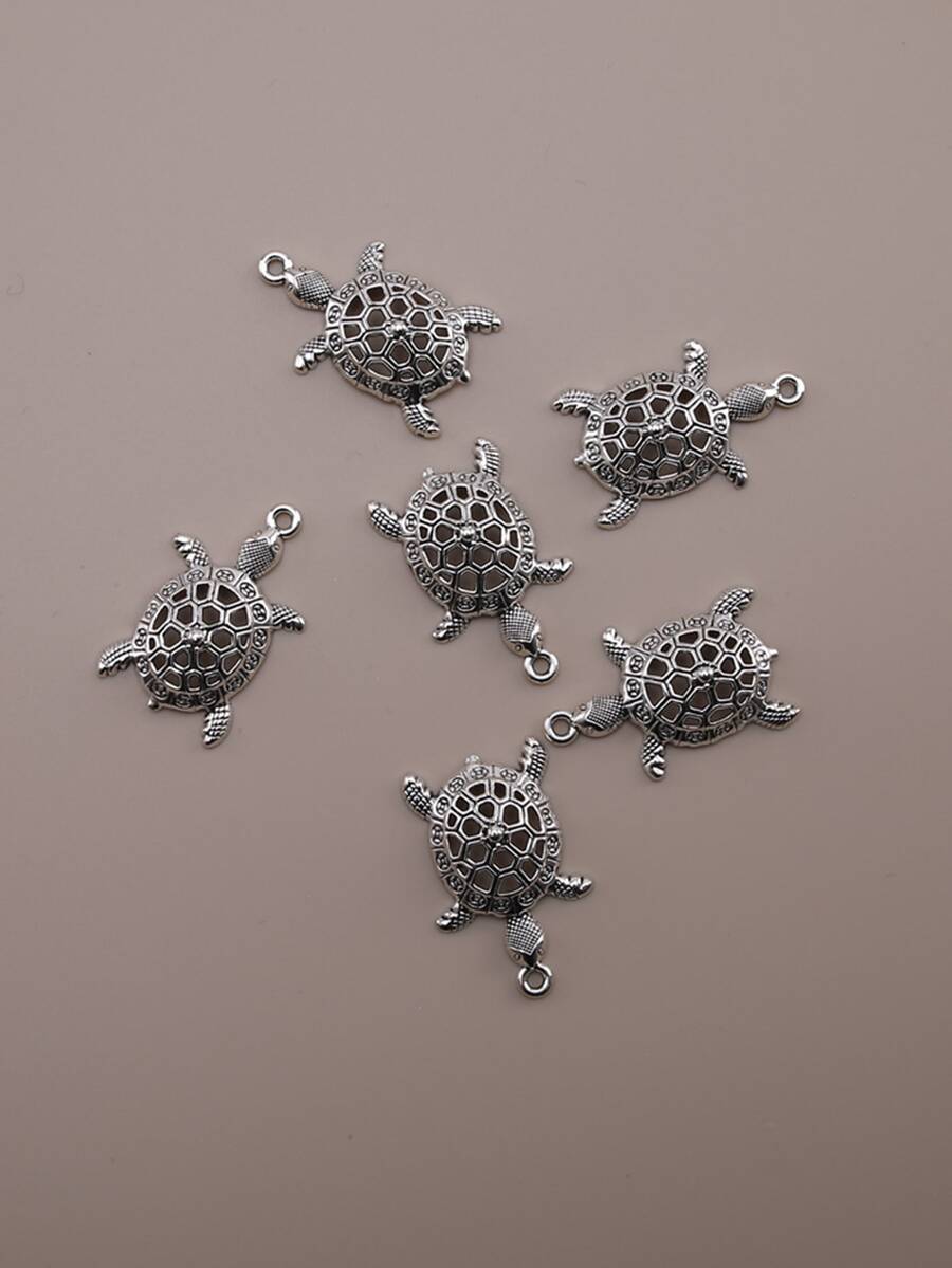 6pcs/set Hollow Out Turtle DIY Pendant - Ancient Silver - View 1