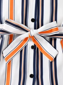 SHEIN Girls Striped Print Shirt & Cami Top & Shorts - Multicolor - View 7