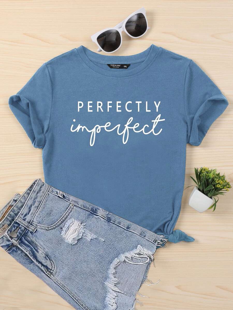 Mulvari Plus Letter Graphic T-shirt - Dusty Blue - View 1