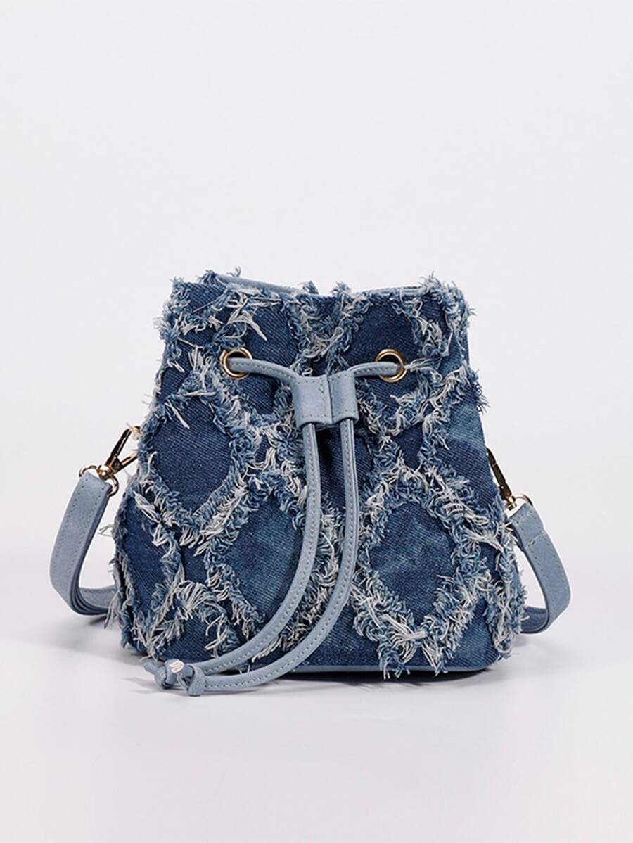 Túi Crossbody Nữ Hem thô Hình học Có thể điều chỉnh được - Màu xanh lam - Xem 1