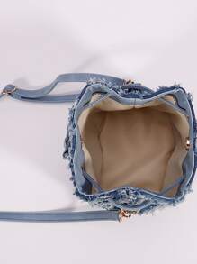 Túi Crossbody Nữ Hem thô Hình học Có thể điều chỉnh được - Màu xanh lam - Xem 2