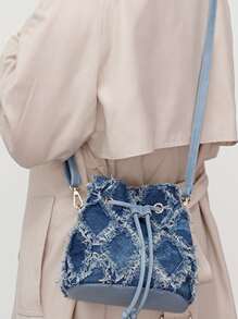 Túi Crossbody Nữ Hem thô Hình học Có thể điều chỉnh được - Màu xanh lam - Xem 3