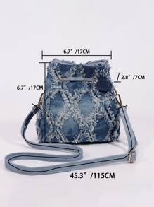 Túi Crossbody Nữ Hem thô Hình học Có thể điều chỉnh được - Màu xanh lam - Xem 4