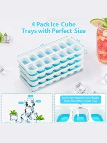 1pc TPE Ice Cube Mold With Lid, Minimalist Two Tone Ice Cube Maker Tray For Kitchen - Blue - View 2